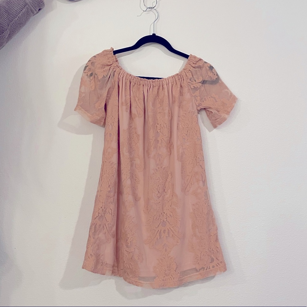 Off The Shoulder Nude Lace Dress